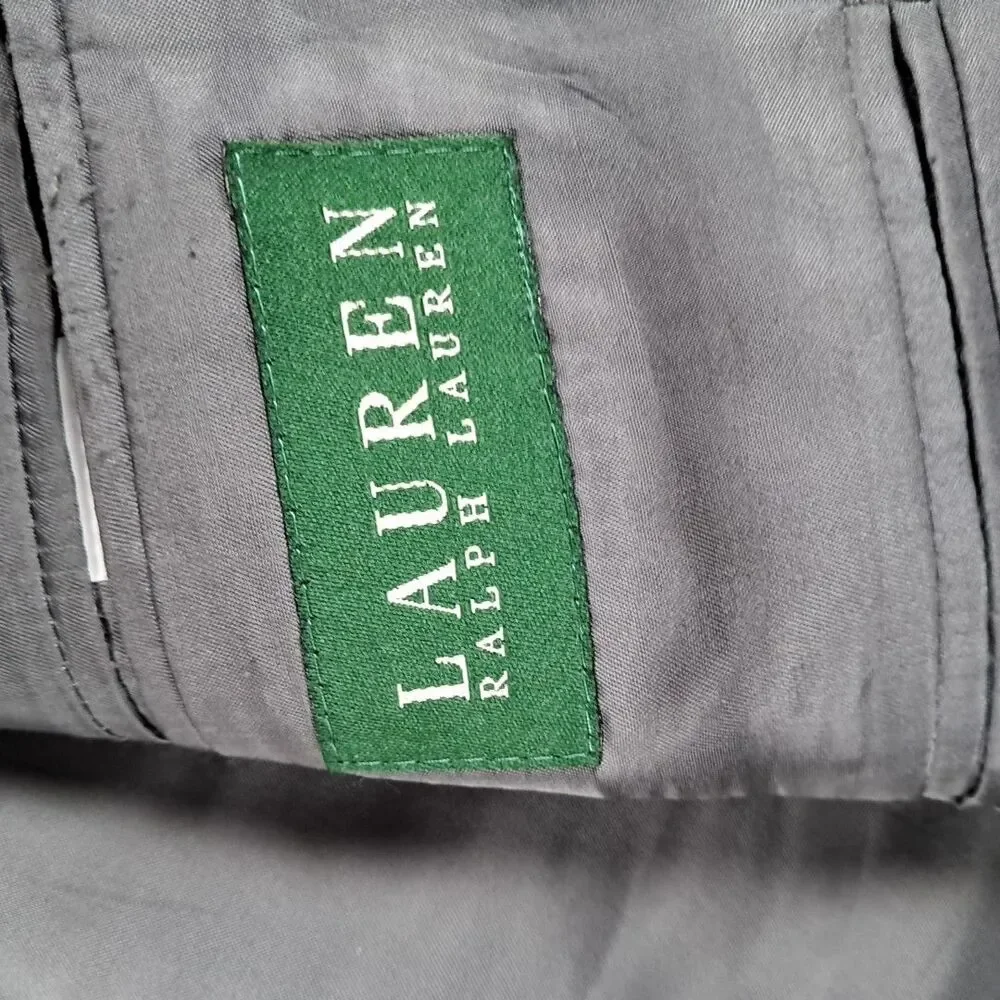 Ralph Lauren Silk Wool 2 Button Blazer 46L Blue Gray Herringbone Stripe Pattern